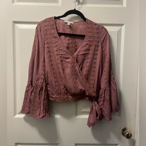 American Eagle Outfitters Women's Eyelet Dusty Rose Wrap Blouse